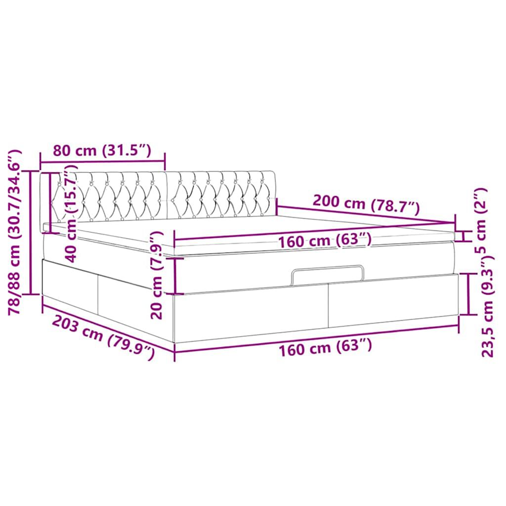 vidaXL Οθωμανικό κρεβάτι με στρώμα & LEDs Cream 160x200cm ύφασμα