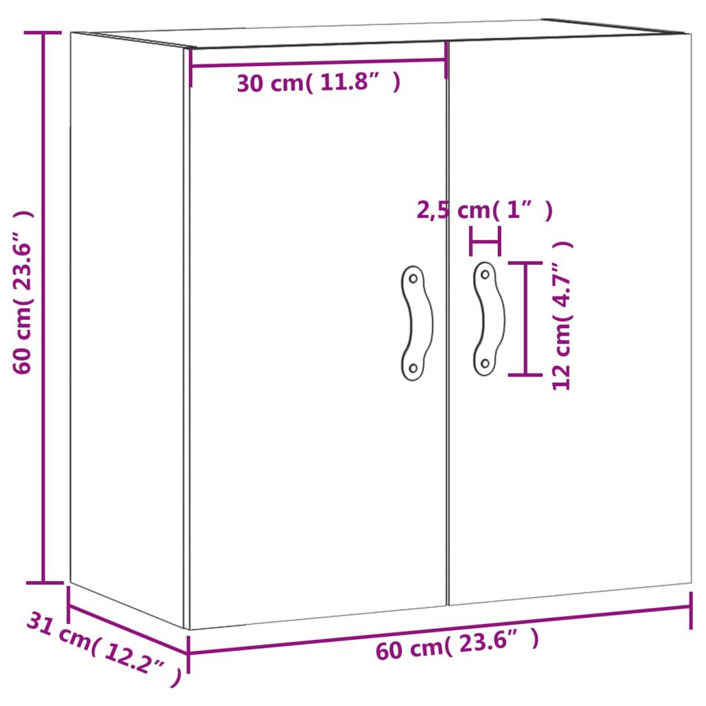 vidaXL Ντουλάπι Τοίχου Γυαλιστερό Λευκό 60x31x60 εκ Επεξεργασμένο Ξύλο
