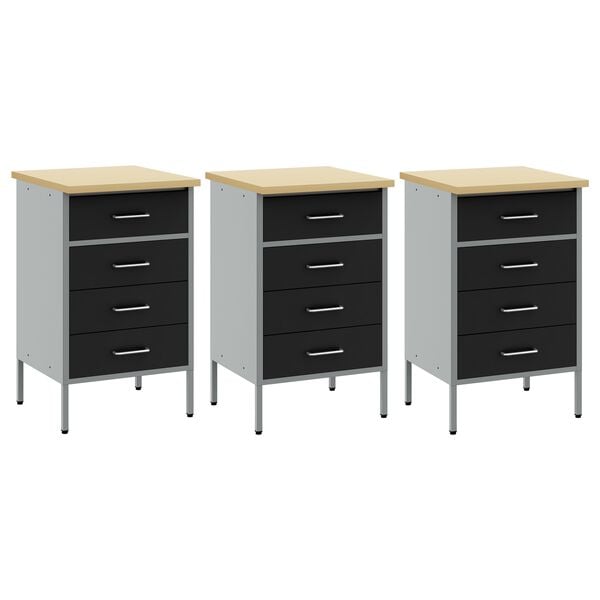 vidaXL Ντουλάπα Εργασίας 3 pcs Μαύρο και Γκρι 150 x 55 x 85 εκ