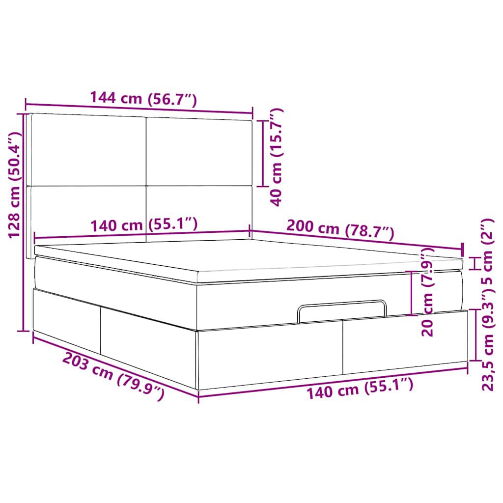 vidaXL Οθωμανικό κρεβάτι με στρώμα Σκούρο γκρι 140x200cm ύφασμα