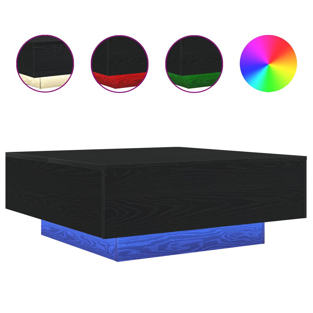 vidaXL Τραπεζάκι σαλονιού με LED φώτα Μαύρο Δρυς 80x80x31 εκ.