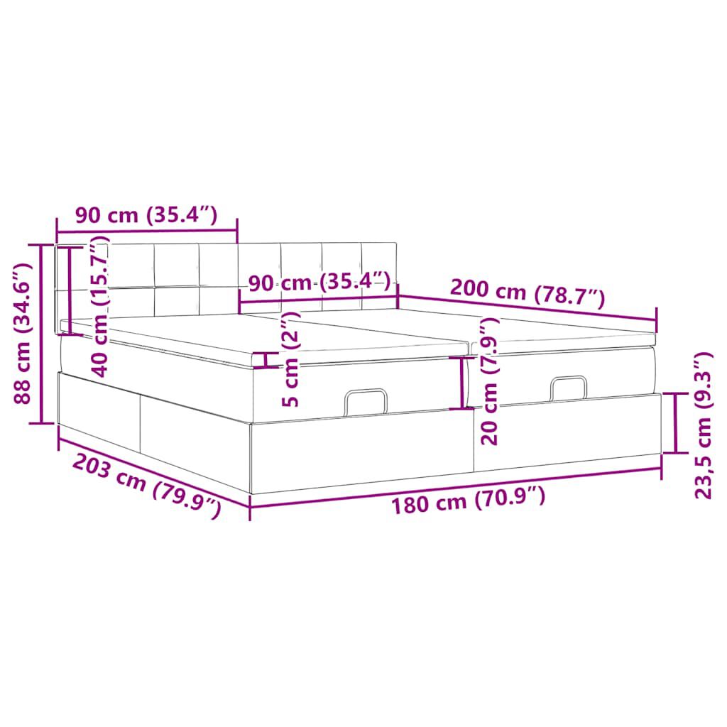 vidaXL Οθωμανικό κρεβάτι με στρώματα Κρέμα 180x200cm ύφασμα