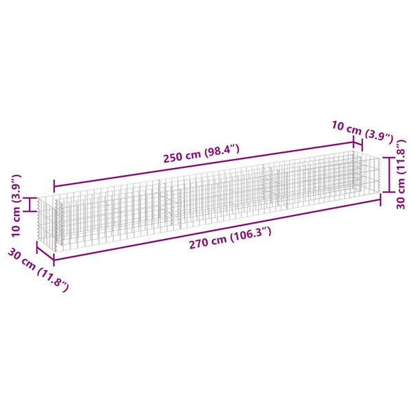 vidaXL Συρματοκιβώτιο-Γλάστρα Υπερυψωμένη 270x30x30 εκ. Γαλβ. Χάλυβας