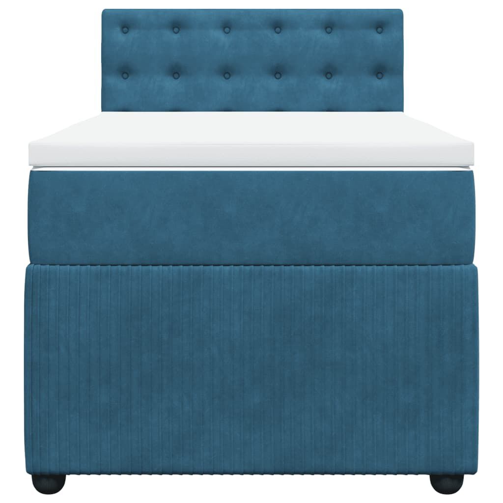 vidaXL Κρεβάτι Boxspring με Στρώμα Μπλε 90x190 εκ. Βελούδινο