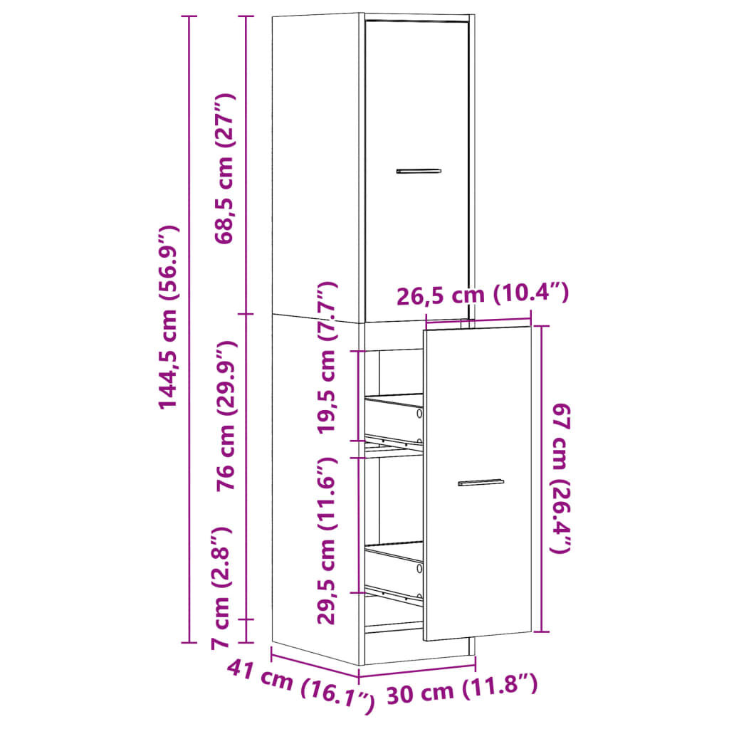 vidaXL Συρταριέρα Γενικής Χρήσης Γυαλ. Λευκό 30x41x144,5 Επεξ. Ξύλο