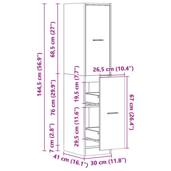 vidaXL Συρταριέρα Γενικής Χρήσης Γυαλ. Λευκό 30x41x144,5 Επεξ. Ξύλο