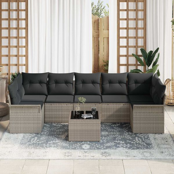 vidaXL Σετ Καναπέ Κήπου 8 pcs Ανοιχτό γκρι Πολυ ράταν