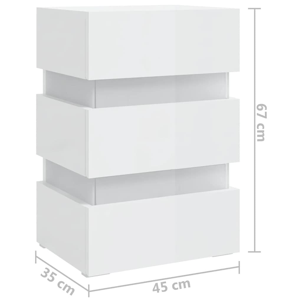 vidaXL Κομοδίνο με LED Γυαλιστερό Λευκό 45x35x67 εκ. Επεξεργασμ. Ξύλο