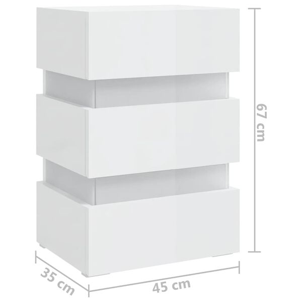vidaXL Κομοδίνο με LED Γυαλιστερό Λευκό 45x35x67 εκ. Επεξεργασμ. Ξύλο