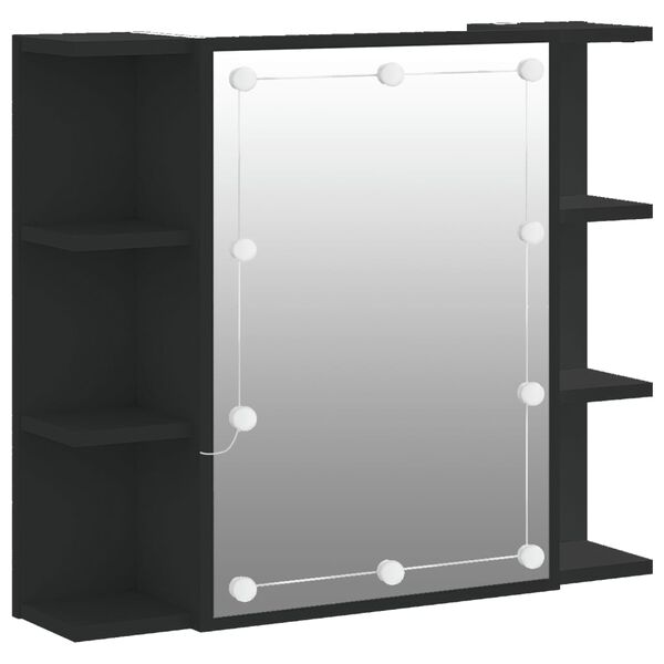 vidaXL Έπιπλο Καθρέπτη με LED Μαύρο 70 x 16,5 x 60 εκ.