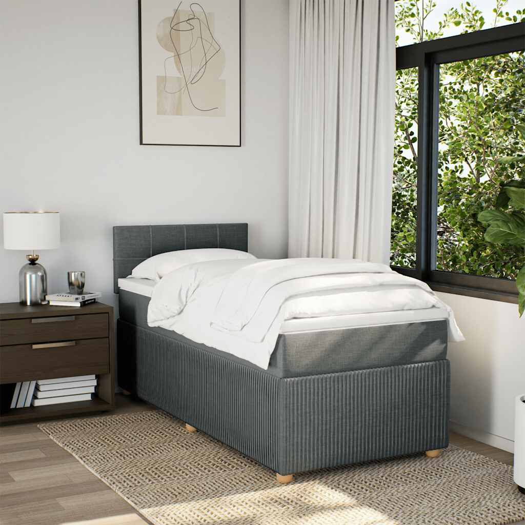 vidaXL Κρεβάτι Boxspring με Στρώμα Σκούρο Γκρι 90x200 εκ. Υφασμάτινο