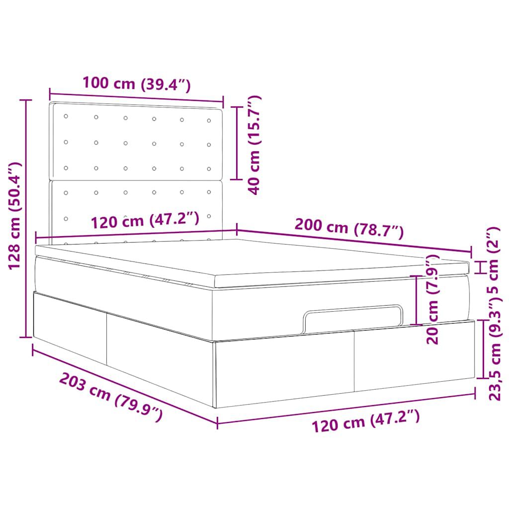 vidaXL Οθωμανικό κρεβάτι με στρώματα & LEDs Μαύρο 120x200cm Velvet