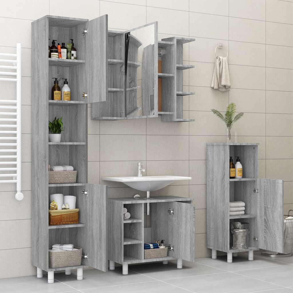 vidaXL Ντουλάπι Καθρέπτης Μπάνιου Γκρι Sonoma 80x20,5x64 εκ Επεξ. Ξύλο