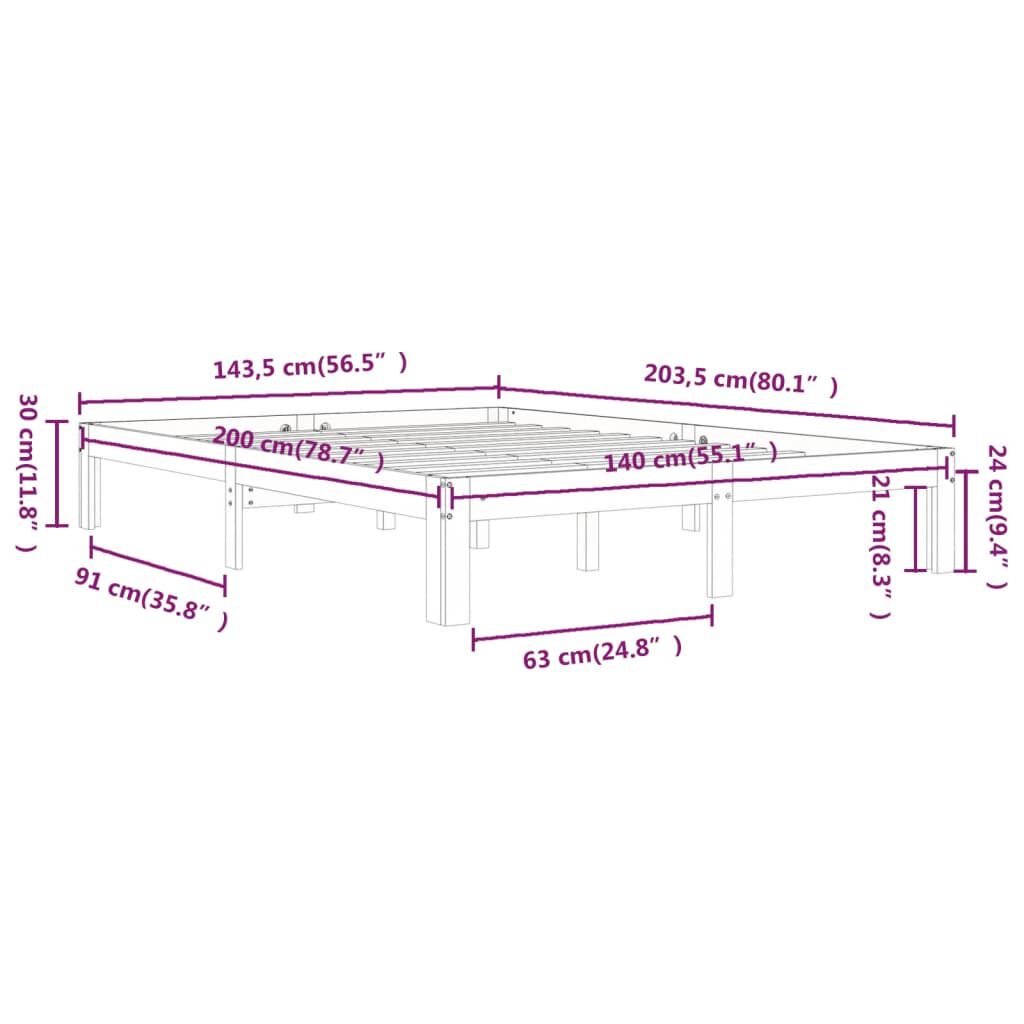 vidaXL Πλαίσιο Κρεβατιού 140 x 200 εκ. από Μασίφ Ξύλο Πεύκου