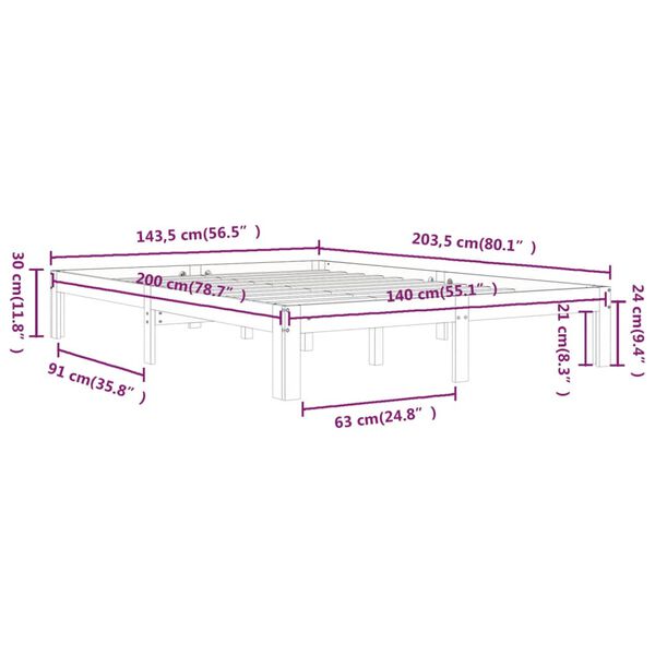 vidaXL Πλαίσιο Κρεβατιού 140 x 200 εκ. από Μασίφ Ξύλο Πεύκου