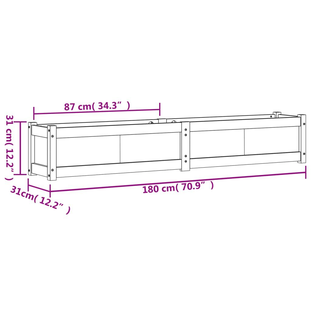 vidaXL Ζαρντινιέρα Λευκή 180 x 31 x 31 εκ. από Μασίφ Ξύλο Πεύκου