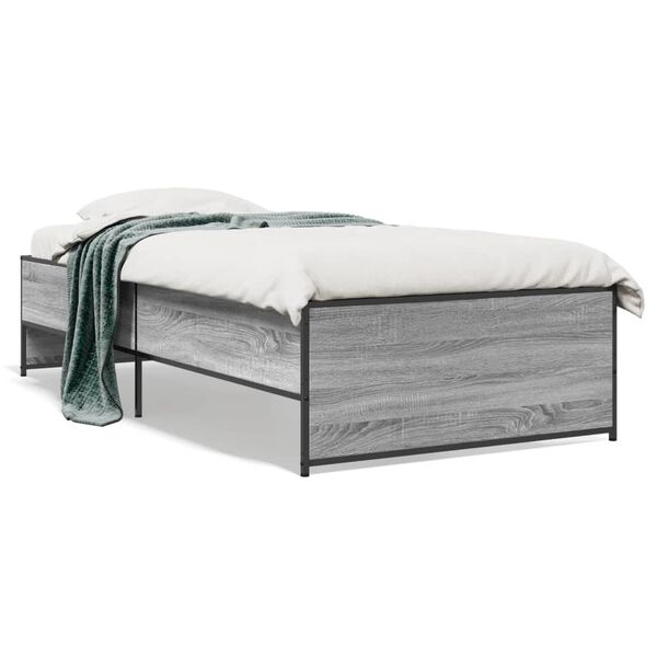 vidaXL Πλαίσιο Κρεβατιού Γκρι Sonoma 75x190 εκ. Επεξ. Ξύλο & Μέταλλο