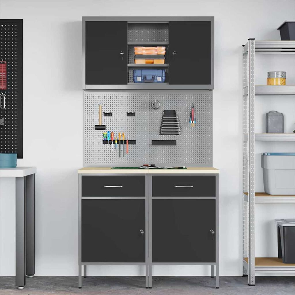 vidaXL Πάγκος εργασίας με συρτάρι 8 pcs Γκρι 100 x 55 x 200 εκ Ατσάλι