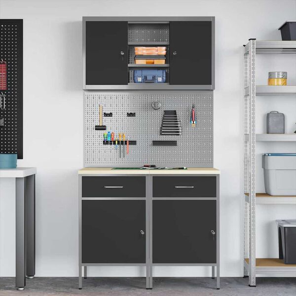 vidaXL Πάγκος εργασίας με συρτάρι 8 pcs Γκρι 100 x 55 x 200 εκ Ατσάλι