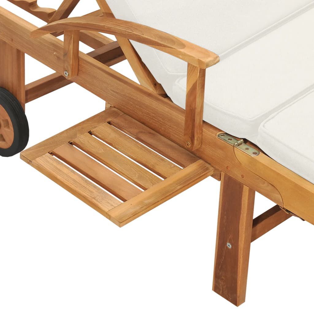 vidaXL Ξαπλώστρα Κρεμ από Μασίφ Ξύλο Teak με Μαξιλάρι