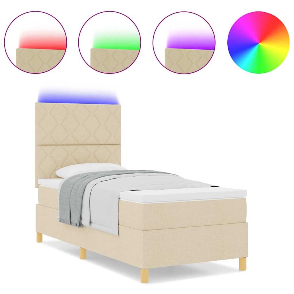 vidaXL Κρεβάτι με ελατήρια με στρώμα Κρεμ 90 x 190 cm ύφασμα