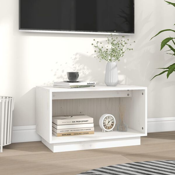 vidaXL Έπιπλο Τηλεόρασης Λευκό 60 x 35 x 35 εκ. από Μασίφ Ξύλο Πεύκου