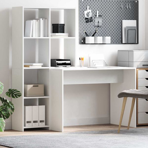 vidaXL Γραφείο με ράφι Λευκό 138.5 x 55 x 143 εκ Επεξεργασμένο ξύλο