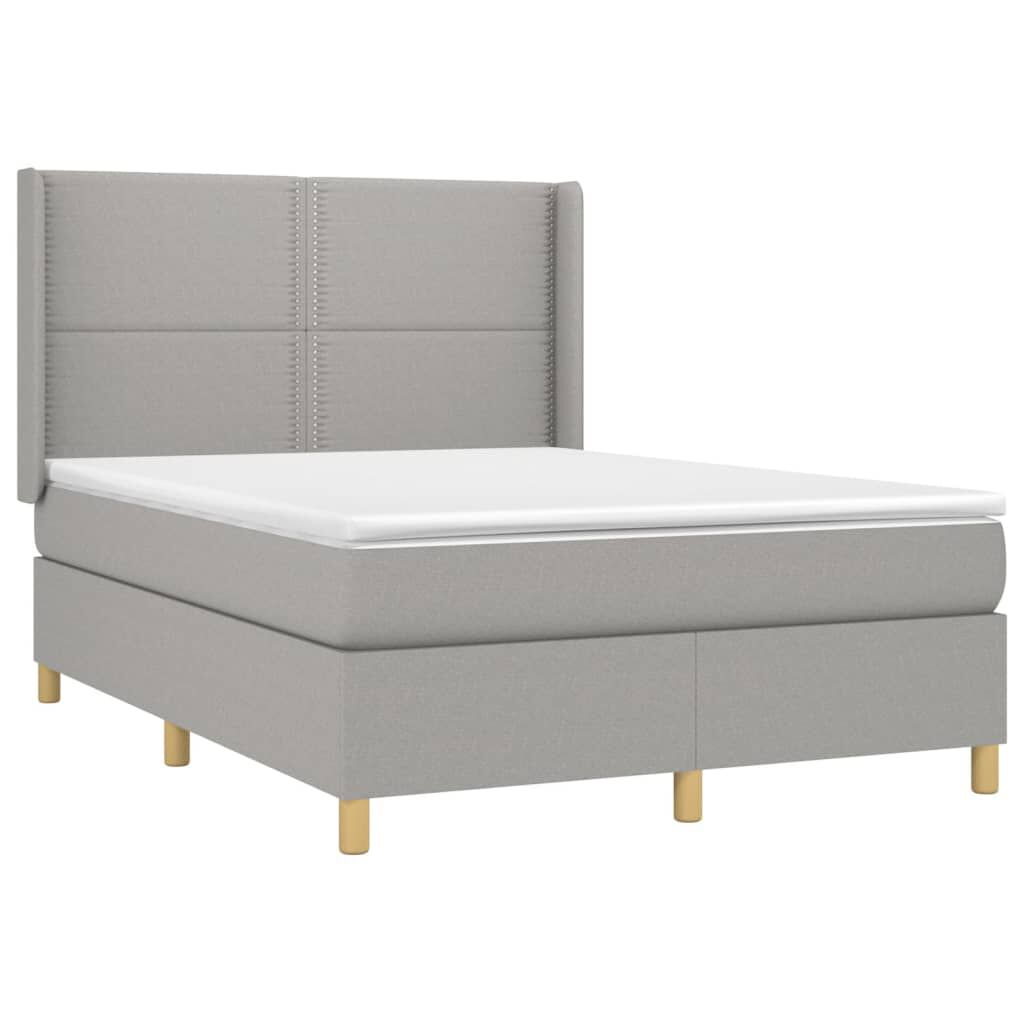 vidaXL Κρεβάτι Boxspring με Στρώμα & LED Αν.Γκρι 140x200εκ. Υφασμάτινο