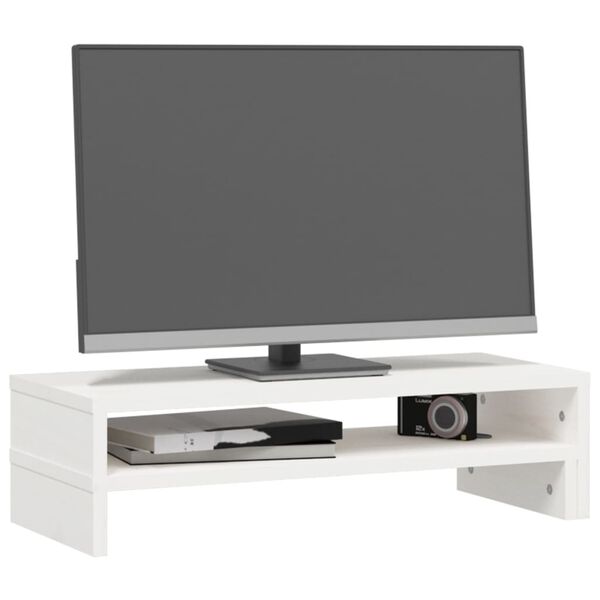vidaXL Βάση Οθόνης Λευκή (52-101)x22x14 εκ. από Μασίφ Ξύλο Πεύκου