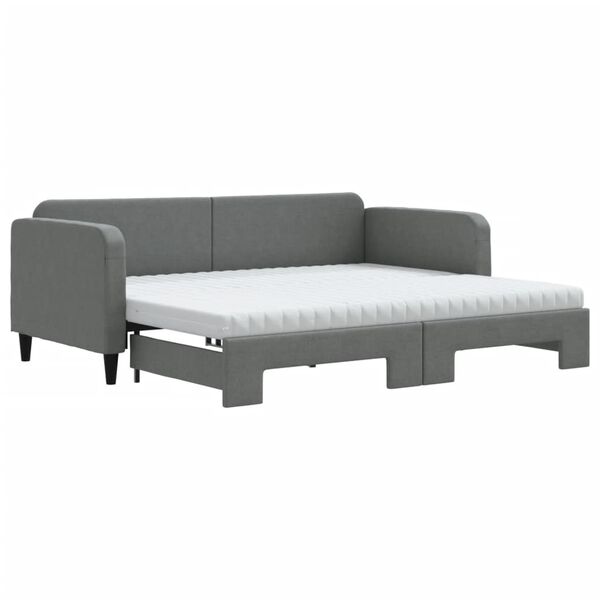 vidaXL Καναπές Κρεβάτι Συρόμενος Σκούρο γκρι 90x190 εκ Ύφασμα Στρώματα