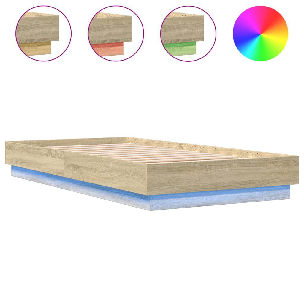 vidaXL Πλαίσιο Κρεβατιού με λυχνίες LED Sonoma Δρυς 75x190 εκ.