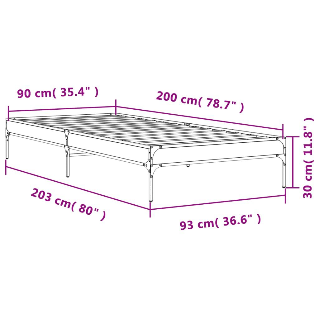 vidaXL Πλαίσιο Κρεβατιού Μαύρο 90 x 200 εκ. Επεξ. Ξύλο & Μέταλλο