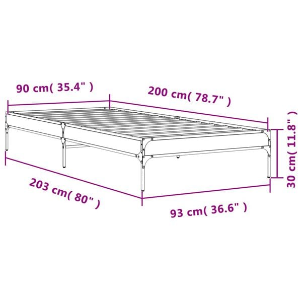 vidaXL Πλαίσιο Κρεβατιού Μαύρο 90 x 200 εκ. Επεξ. Ξύλο & Μέταλλο