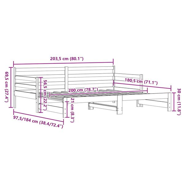 vidaXL Καναπές Κρεβάτι Συρόμενος Μαύρος 80 x 200 εκ. Μασίφ Ξύλο Πεύκου
