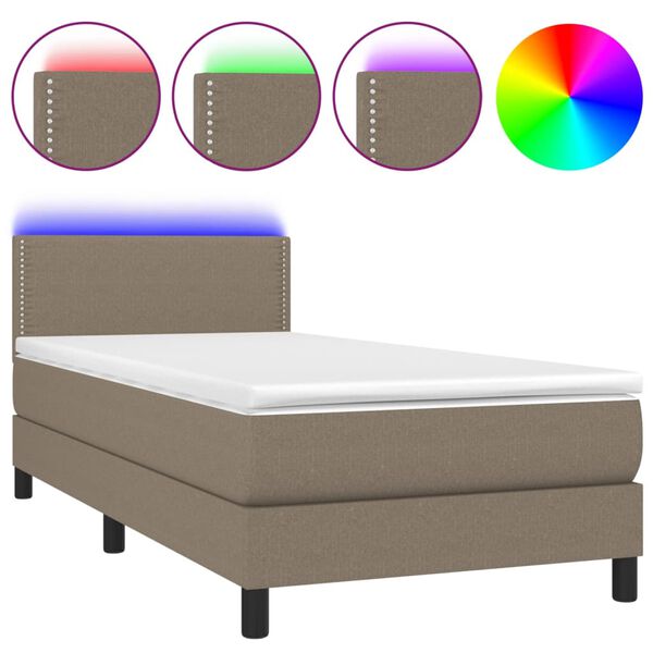 vidaXL &Kappa;&rho;&epsilon;&beta;ά&tau;&iota; Boxspring &mu;&epsilon; &Sigma;&tau;&rho;ώ&mu;&alpha; & LED Taupe 90x200 &epsilon;&kappa;. &Upsilon;&phi;&alpha;&sigma;&mu;ά&tau;&iota;&nu;&omicron;