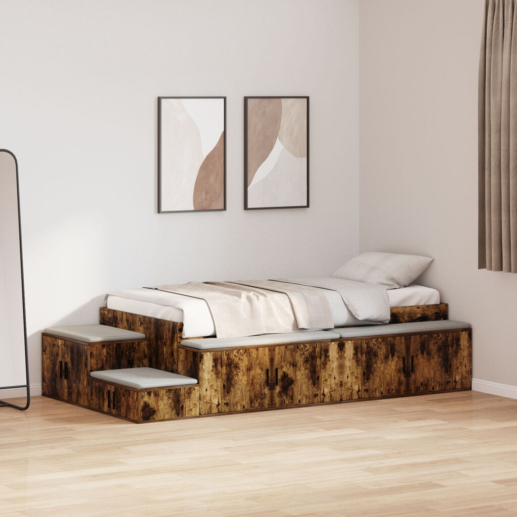 vidaXL Κρεβάτι αποθήκευσης Καπνιστή Δρυς 80x200 cm