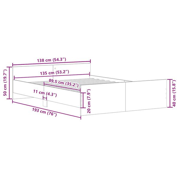 vidaXL Πλαίσιο κρεβατιού χωρίς στρώμα 135x190 εκ. Επεξεργασμένο Ξύλο