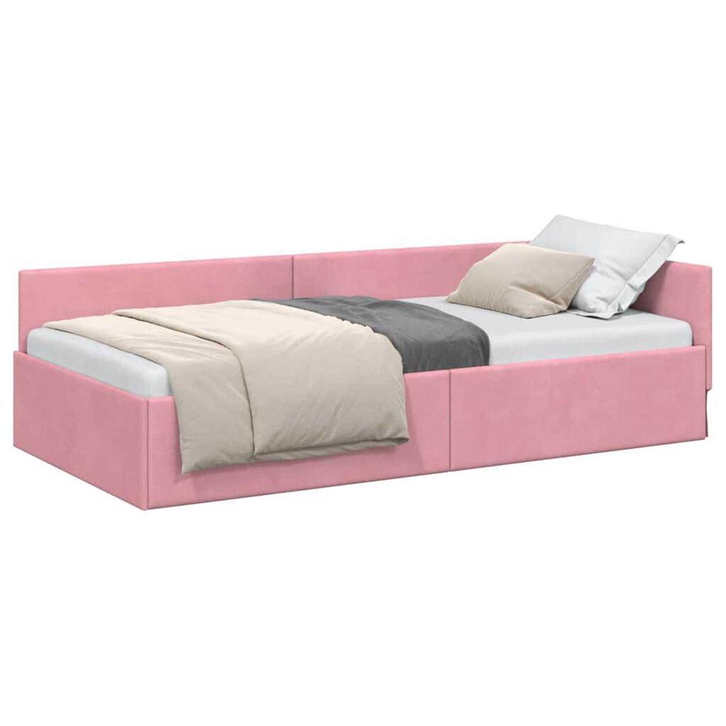 vidaXL Κρεβάτι Γωνίας Ροζ 90 x 190 cm Βελούδο και Εργοστασιακό ξύλο