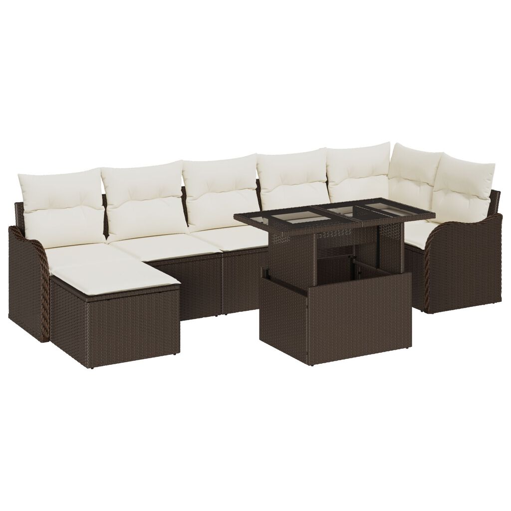 vidaXL Σετ Καναπέ Κήπου με μαξιλάρι 8 pcs Καφέ Πολυ ράταν