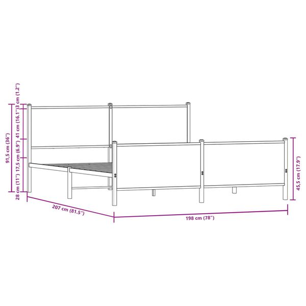 vidaXL Σκελετός Κρεβ. Χωρίς Στρώμα Καφέ Δρυς 193x203 εκ. Μεταλλικό
