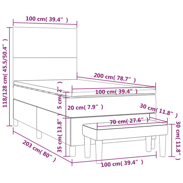 vidaXL Κρεβάτι Boxspring με Στρώμα Σκούρο Γκρι 100x200 εκ. Βελούδινο