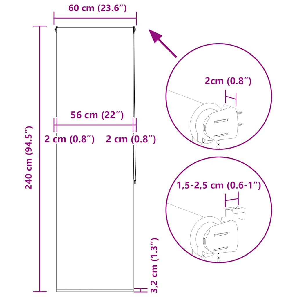 vidaXL Κουρτίνα Μπάνιου Ρολό 60x240 εκ. Πλάτος υφάσματος 56 εκ.