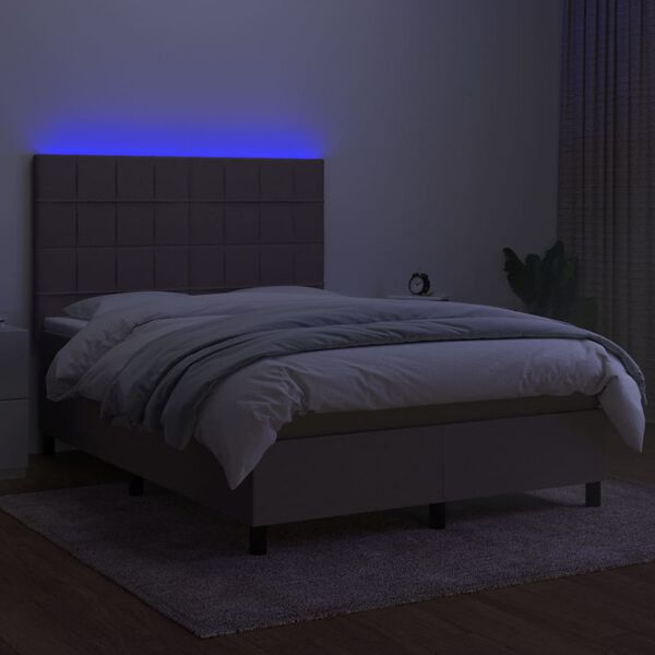 vidaXL &Kappa;&rho;&epsilon;&beta;ά&tau;&iota; Boxspring &mu;&epsilon; &Sigma;&tau;&rho;ώ&mu;&alpha; & LED Taupe 140x200 &epsilon;&kappa;. &Upsilon;&phi;&alpha;&sigma;&mu;ά&tau;&iota;&nu;&omicron;