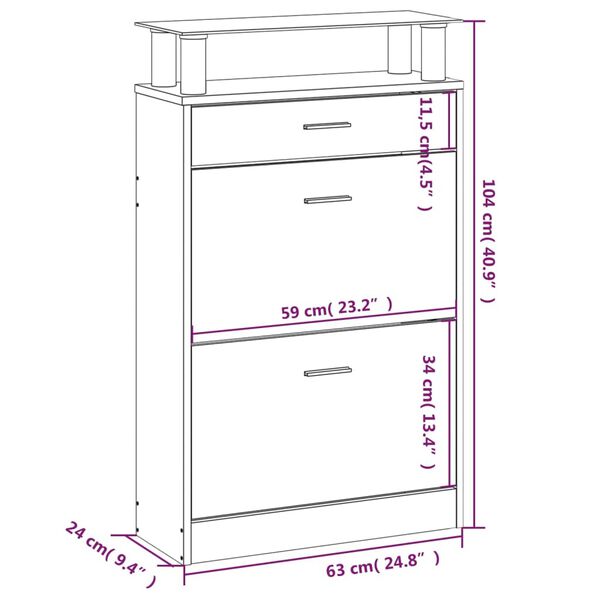 vidaXL Παπουτσοθήκη Γυαλιστερό Λευκό 63x24x104 εκ. Επεξεργασμένο Ξύλο