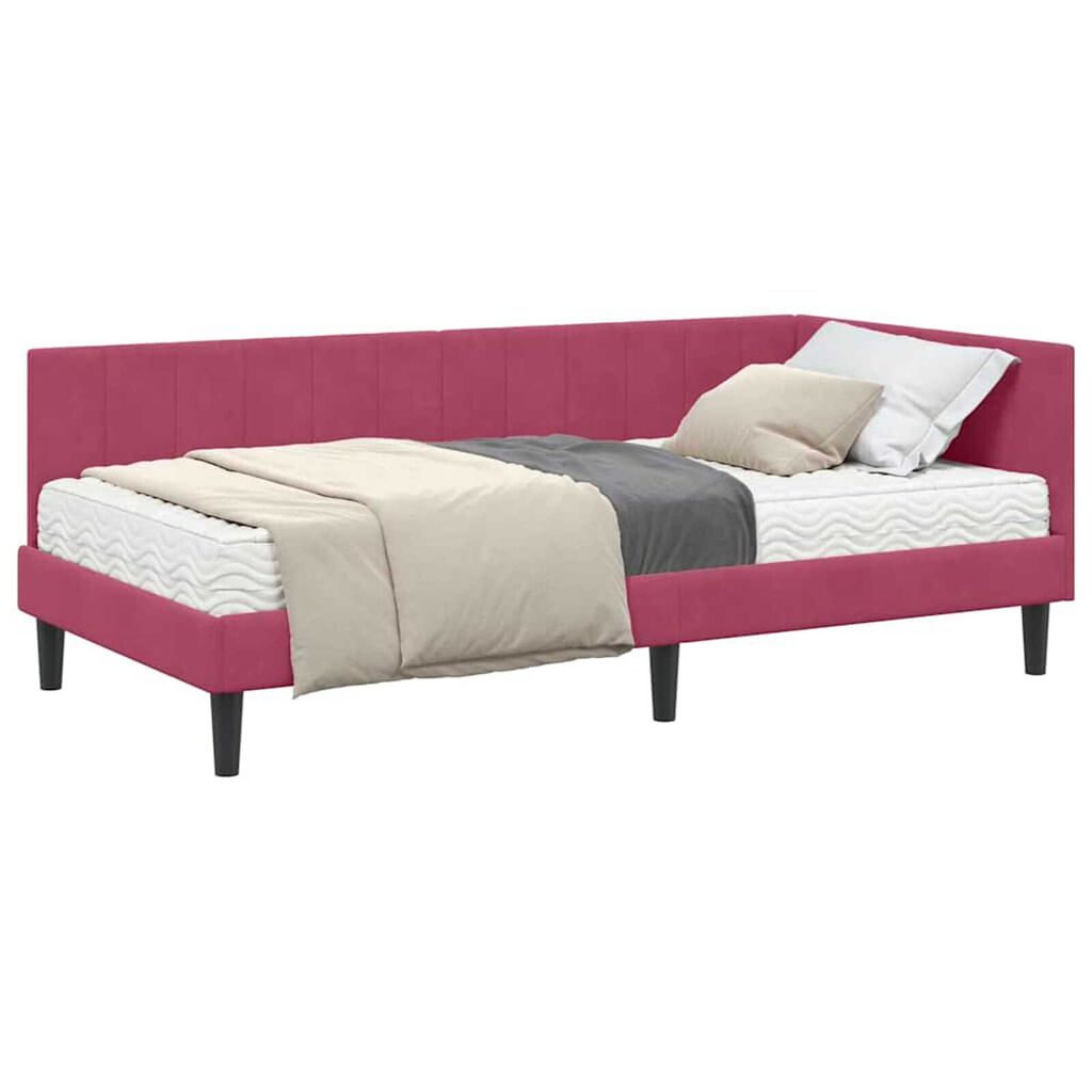 vidaXL Κρεβάτι Γωνίας με στρώμα Μπορντό 90 x 200 cm Βελούδο