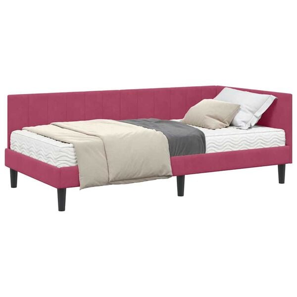 vidaXL Κρεβάτι Γωνίας με στρώμα Μπορντό 90 x 200 cm Βελούδο