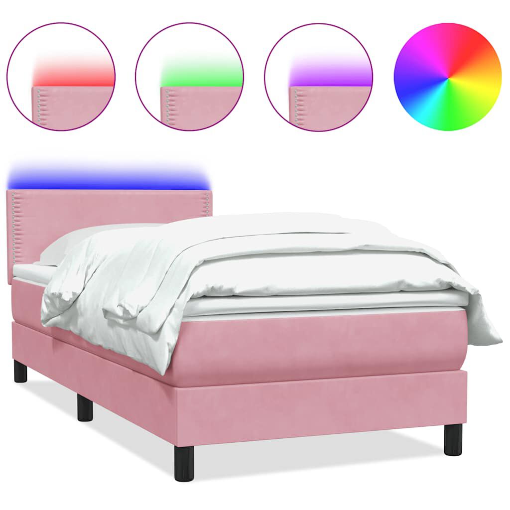 vidaXL Box Spring κρεβάτι με στρώμα ροζ 100x220 cm Βελούδινο