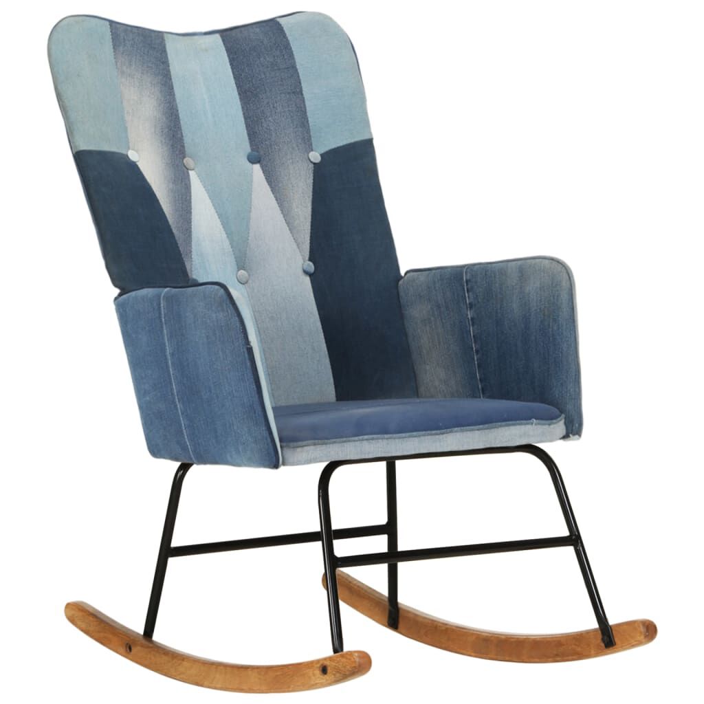 vidaXL Πολυθρόνα Κουνιστή Μπλε Denim Patchwork Καραβόπανο