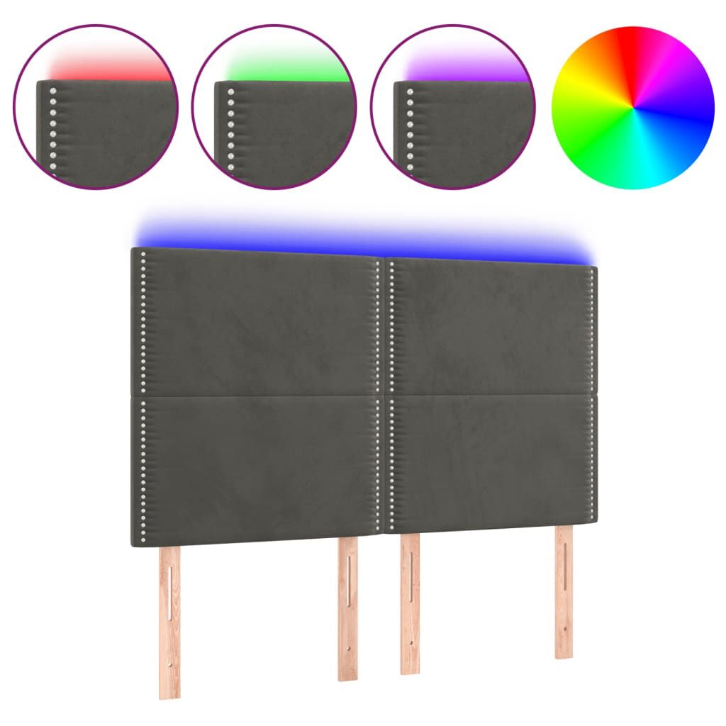 vidaXL Κεφαλάρι Κρεβατιού LED Σκούρο Γκρι 144x5x118/128 εκ. Βελούδινο