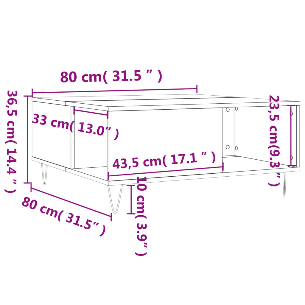 vidaXL Τραπεζάκι Σαλονιού Γκρι Sonoma 80x80x36,5εκ. Επεξεργασμένο Ξύλο